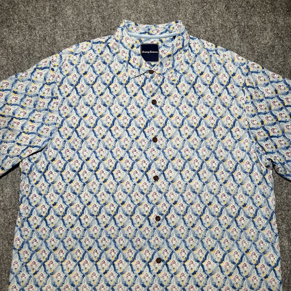 Tommy Bahama Silk Hawaiian Button Up Shirt Geometric Print Size XL TALL - Picture 2 of 8